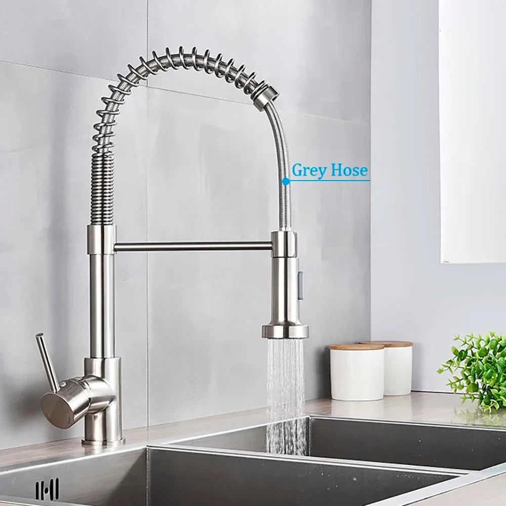 Spring Brushed Nickel Kitchen Mixer Tap – Pull-Down, 360° Rotation