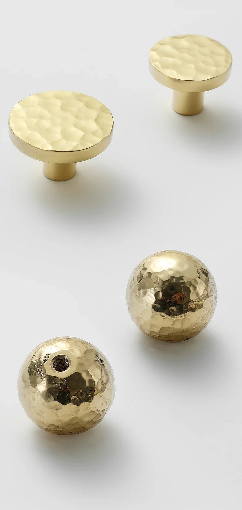 Brass Handle For Cabinet Hammered Golden Polished Gloss Drawer Kitchen Cupboard Furniture Modern Round Knobs