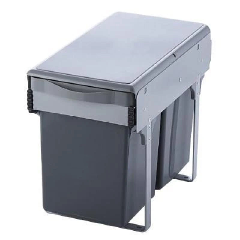 Gray trash can with a lid on a white background