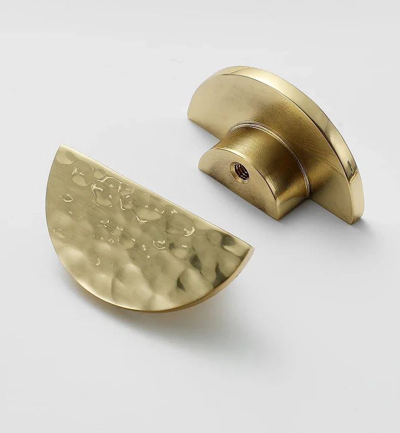 Brass Handle For Cabinet Hammered Golden Polished Gloss Drawer Kitchen Cupboard Furniture Modern Round Knobs