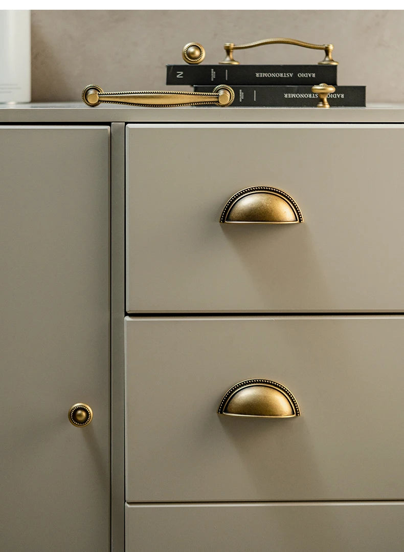 Vintage Bronze Solid Brass Cabinet Handle Cupboard Pulls Furniture Hardware Drawer Pull Kitchen Drawer Handles Cup Pull