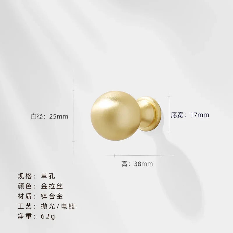 Luxury cabinet door handles, French-style cabinet and drawer single-hole knobs, electroplated gold pulls, furniture accessories