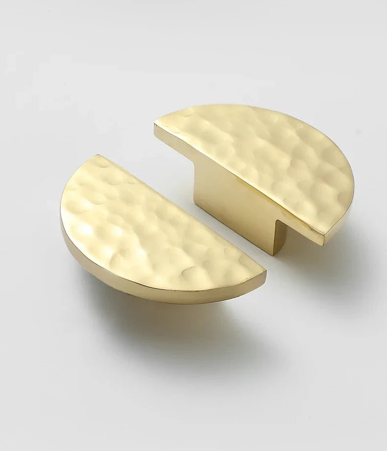 Brass Handle For Cabinet Hammered Golden Polished Gloss Drawer Kitchen Cupboard Furniture Modern Round Knobs