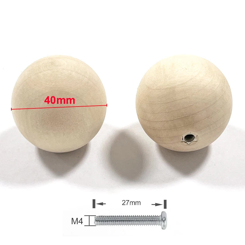 Wood Ball Knobs - Round Natural Wooden Furniture Knobs for Cabinet, Dresser, Wardrobe, Cupboard, Kitchen, Door Pulls and Handles