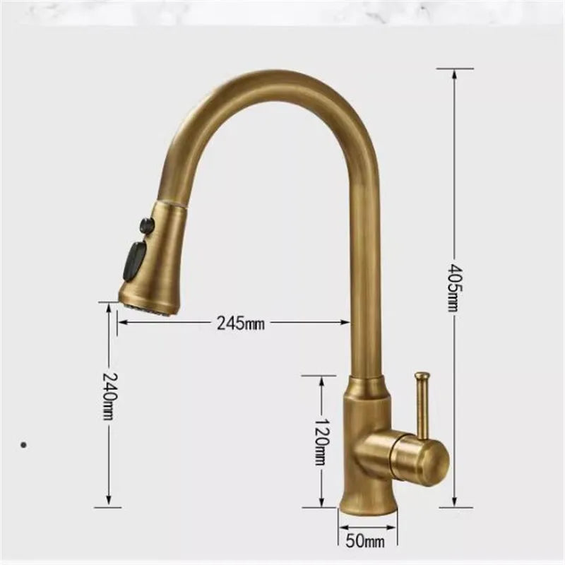 Antique Pull Out Brass Kitchen Mixer Tap – 360° Rotation