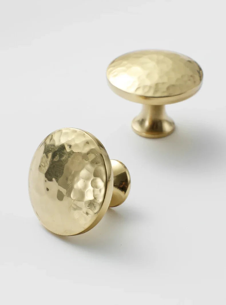Brass Handle For Cabinet Hammered Golden Polished Gloss Drawer Kitchen Cupboard Furniture Modern Round Knobs