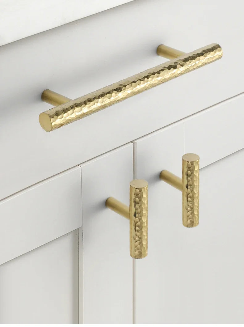 Brass Handle For Cabinet Hammered Golden Polished Gloss Drawer Kitchen Cupboard Furniture Modern Round Knobs