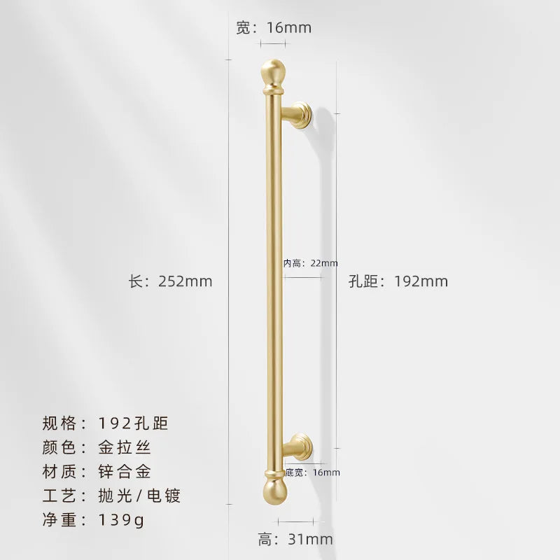 Luxury cabinet door handles, French-style cabinet and drawer single-hole knobs, electroplated gold pulls, furniture accessories