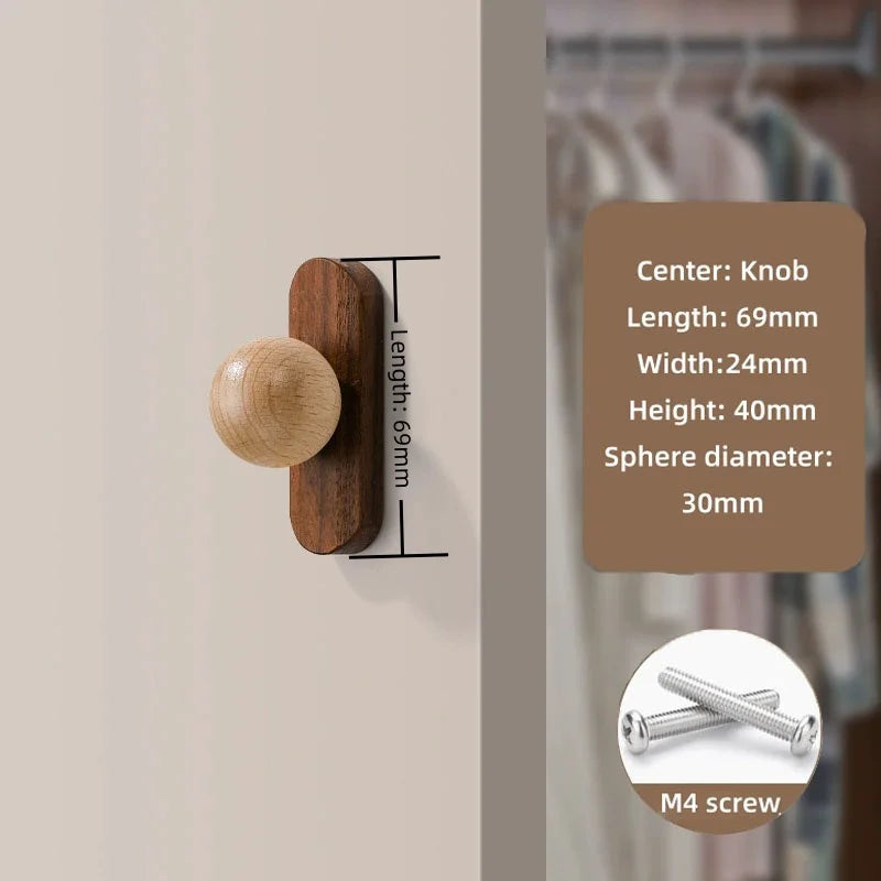 Nordic Walnut Wood Cabinet Knobs Minimalist Round Drawer Pulls Wardrobe Kitchen Cabinets furniture handles