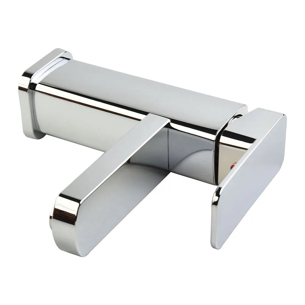 Chrome door handle on a white background