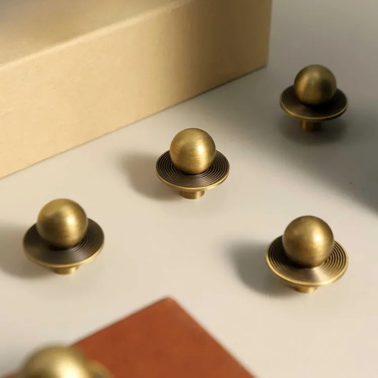Tinyhob Antique Bronze Brass Round Cabinet Knobs with Base Retro Brass Single Hole Knob Kitchen Hardware for Cupboard Furniture