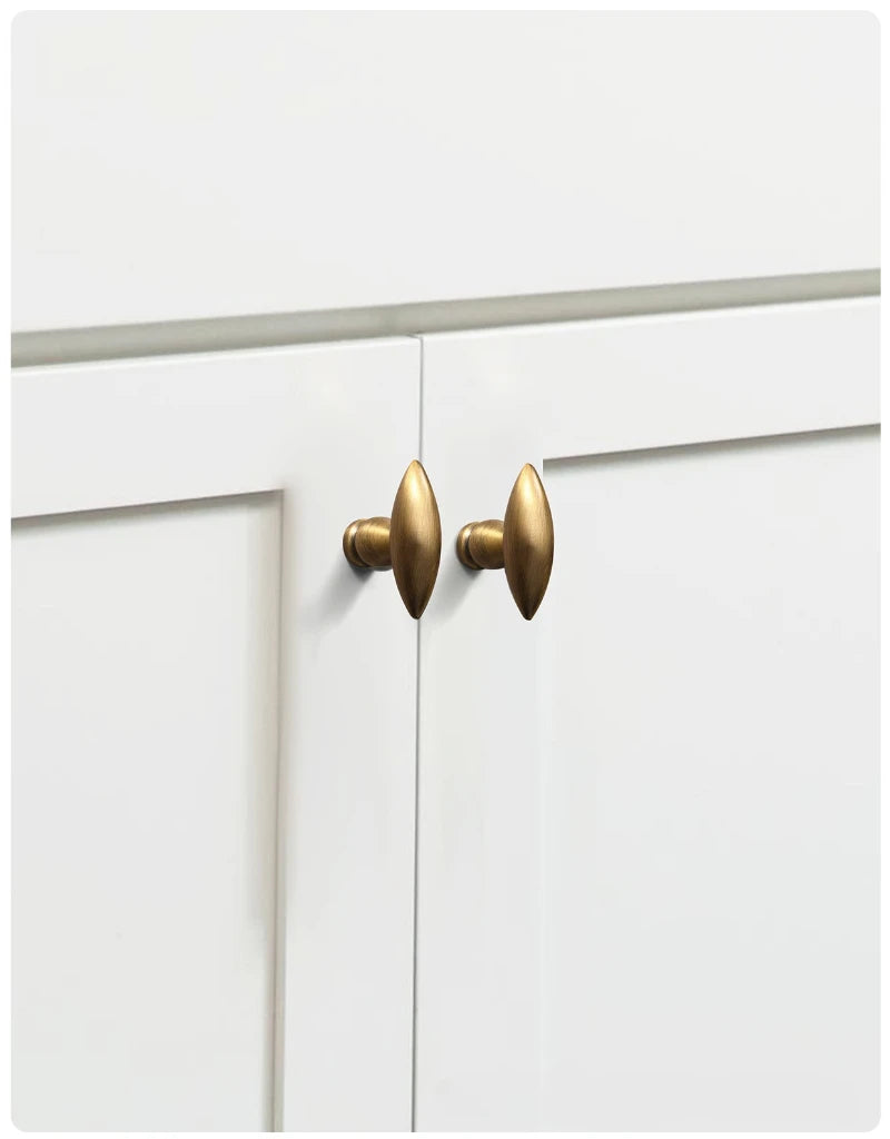 European Olive Shape Knobs for Furniture Vintage Solid Brass Kitchen Cabinet Knobs and Handles Closet Door Dresser Drawer Knobs