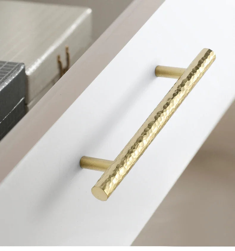 Brass Handle For Cabinet Hammered Golden Polished Gloss Drawer Kitchen Cupboard Furniture Modern Round Knobs