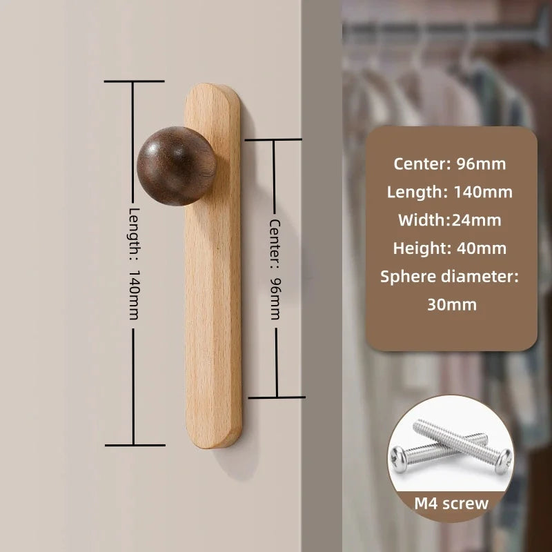 Nordic Walnut Wood Cabinet Knobs Minimalist Round Drawer Pulls Wardrobe Kitchen Cabinets furniture handles
