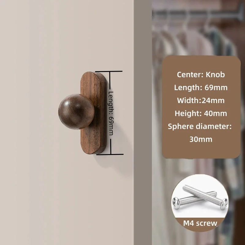 Nordic Walnut Wood Cabinet Knobs Minimalist Round Drawer Pulls Wardrobe Kitchen Cabinets furniture handles