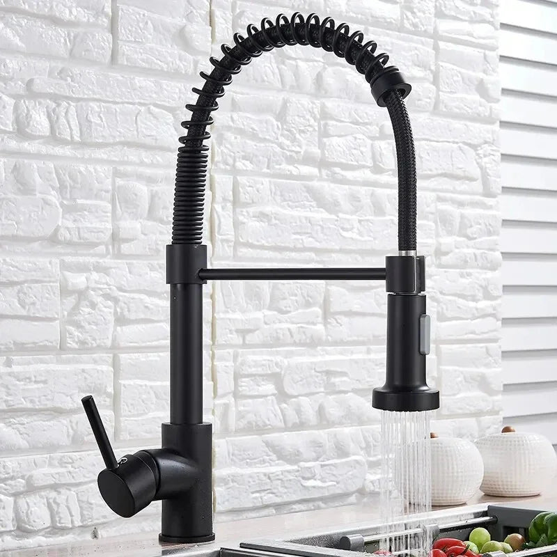 Spring Brushed Nickel Kitchen Mixer Tap – Pull-Down, 360° Rotation