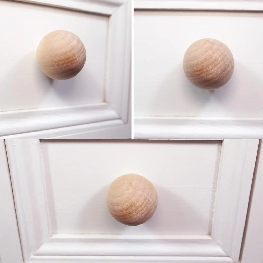 Wood Ball Knobs - Round Natural Wooden Furniture Knobs for Cabinet, Dresser, Wardrobe, Cupboard, Kitchen, Door Pulls and Handles