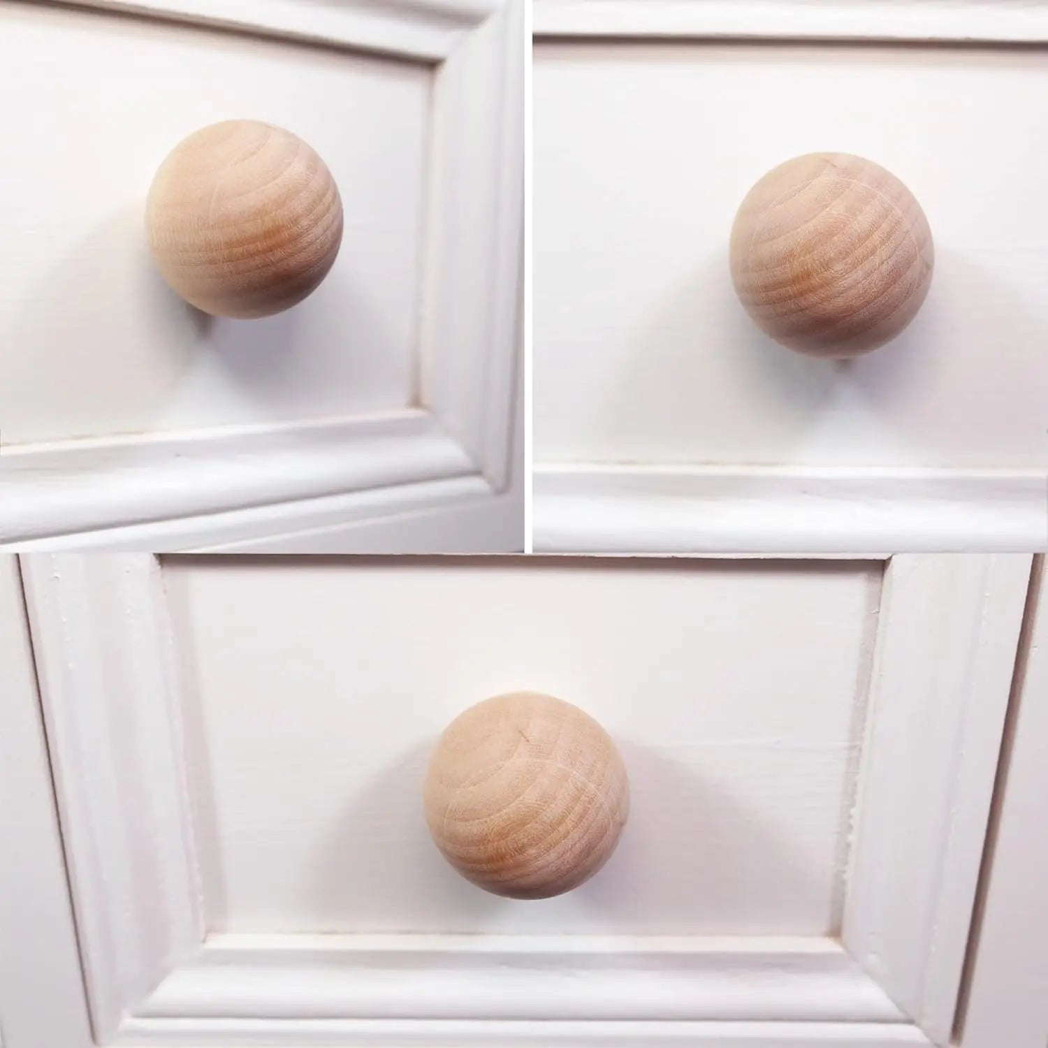 Wood Ball Knobs - Round Natural Wooden Furniture Knobs for Cabinet, Dresser, Wardrobe, Cupboard, Kitchen, Door Pulls and Handles