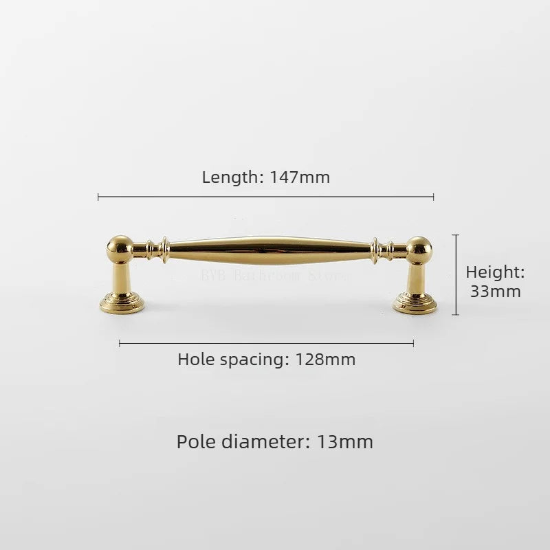 Brass Furniture Handles Bright Gold Cupboard Kitchen Cabinet Pulls Solid Copper Luxury Wardrobe Dresser Drawer Knobs Door Handle