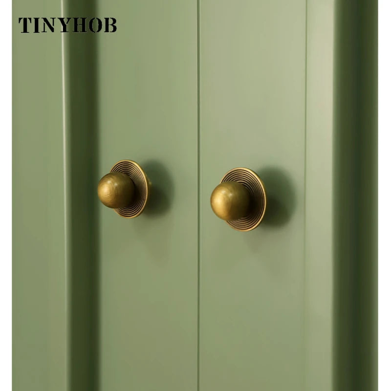 Tinyhob Antique Bronze Brass Round Cabinet Knobs with Base Retro Brass Single Hole Knob Kitchen Hardware for Cupboard Furniture