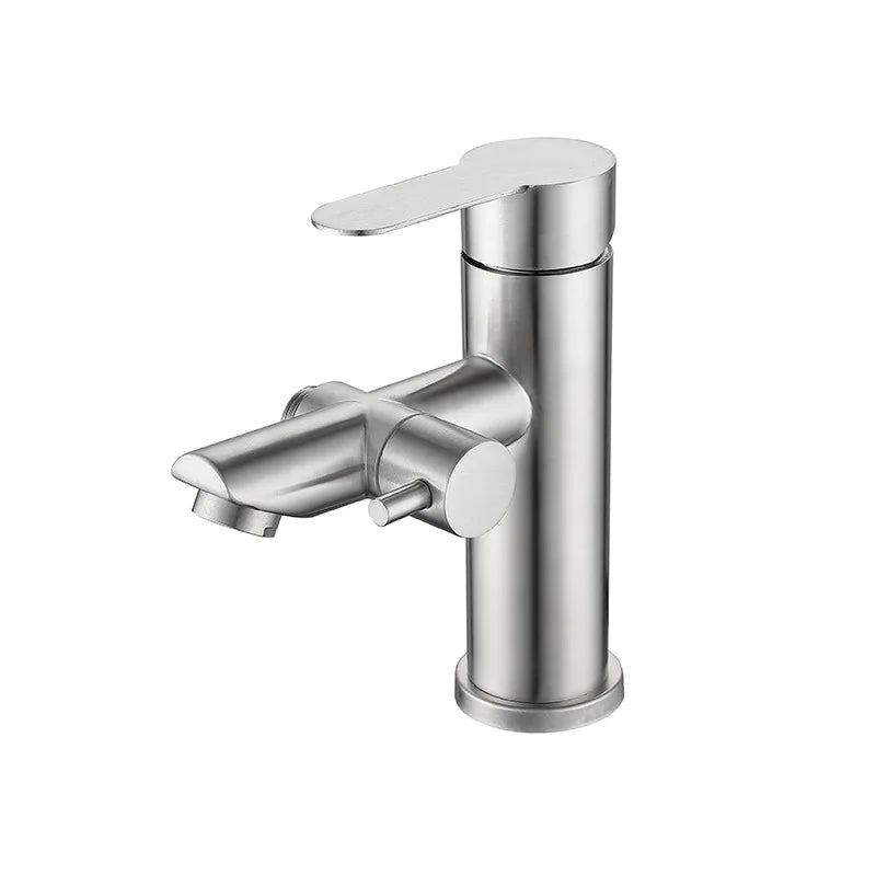 Chrome bathroom faucet on a white background