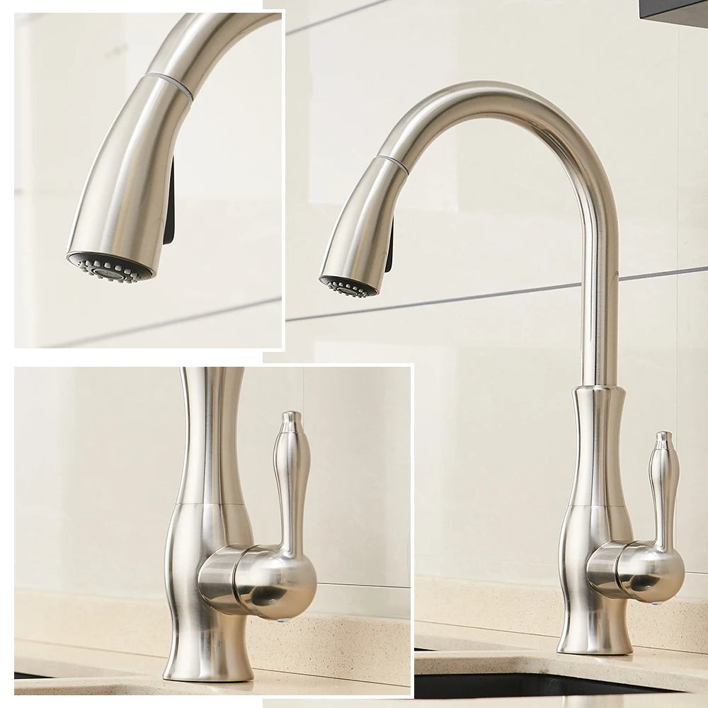 Black Pull Out Single Lever Kitchen Mixer Tap – 360° Rotation