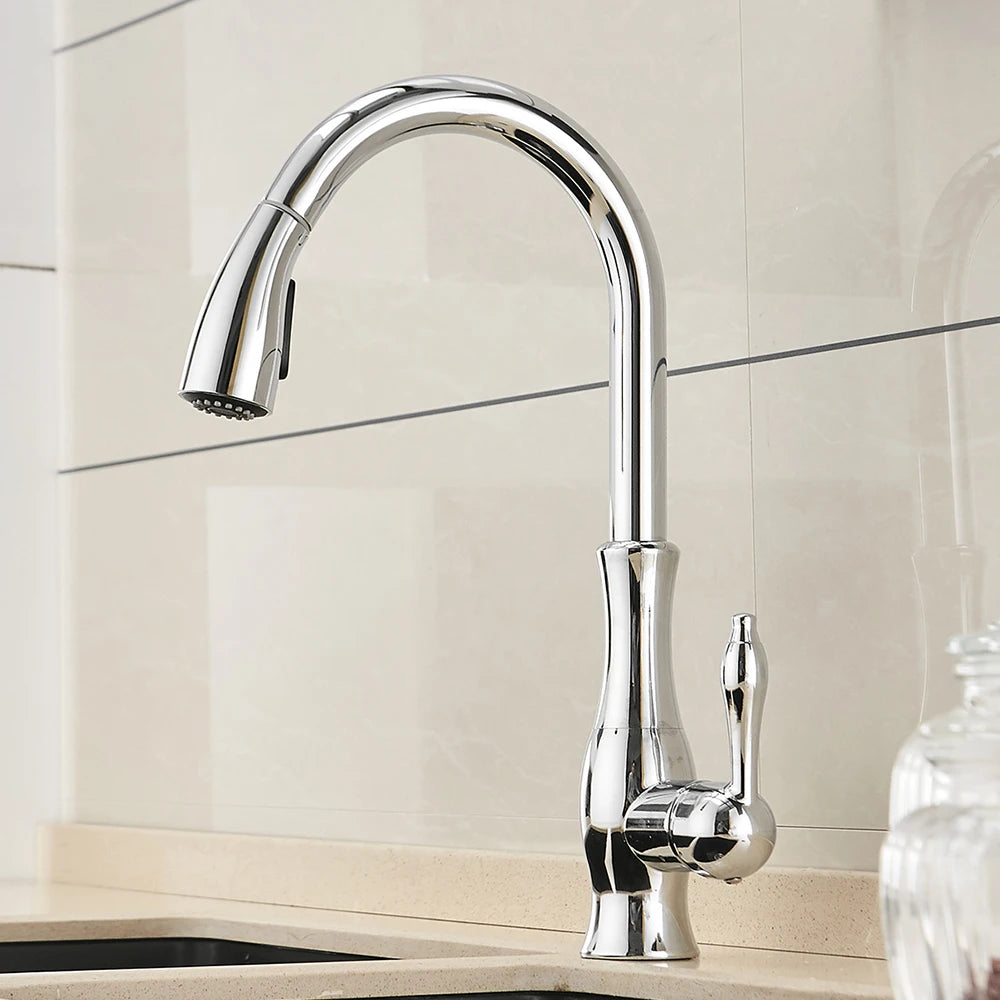 Black Pull Out Single Lever Kitchen Mixer Tap – 360° Rotation