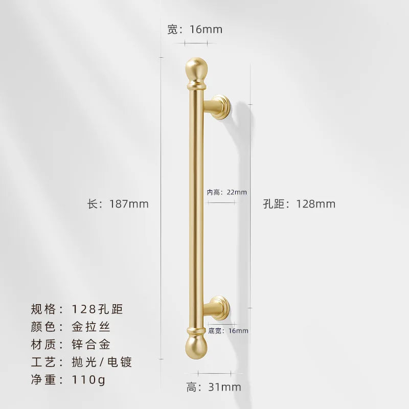 Luxury cabinet door handles, French-style cabinet and drawer single-hole knobs, electroplated gold pulls, furniture accessories