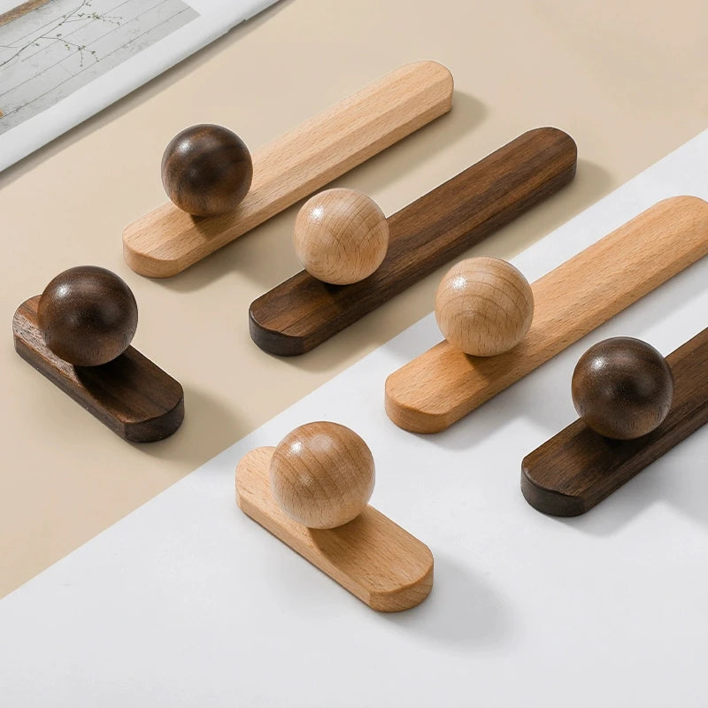 Nordic Walnut Wood Cabinet Knobs Minimalist Round Drawer Pulls Wardrobe Kitchen Cabinets furniture handles