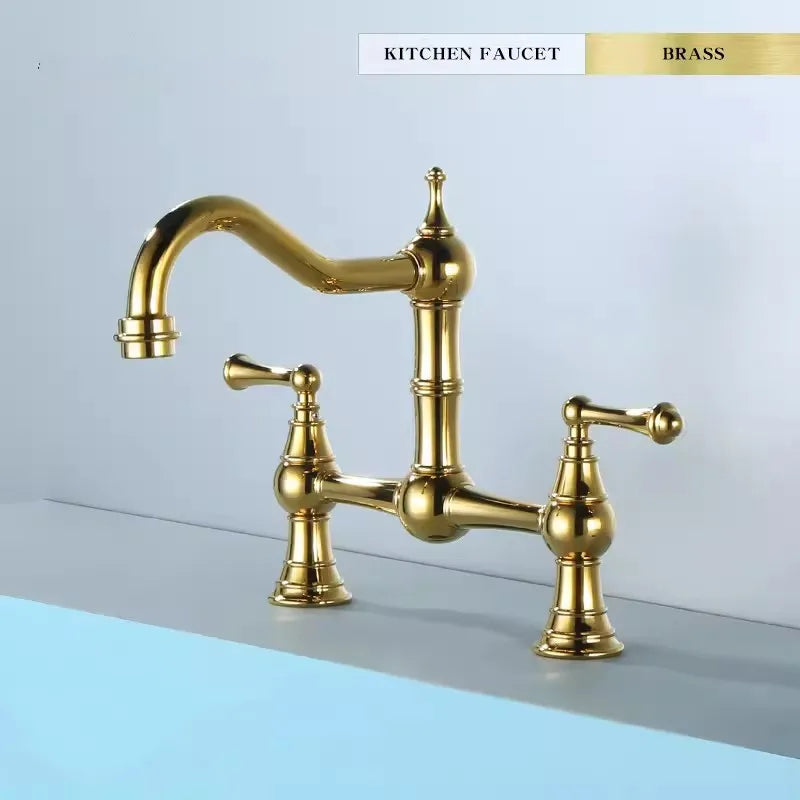 Gold kitchen faucet on a gradient background