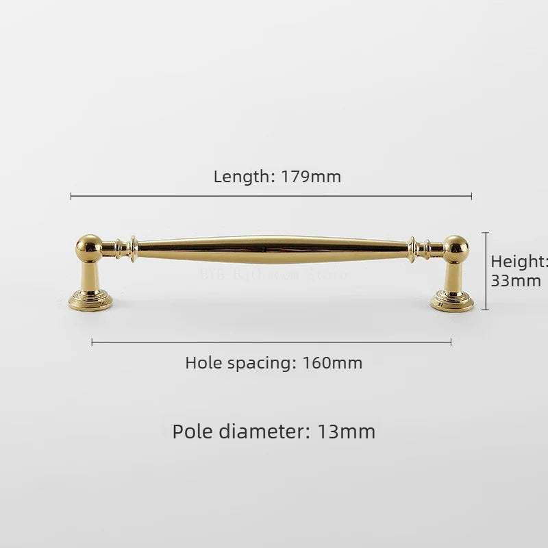 Brass Furniture Handles Bright Gold Cupboard Kitchen Cabinet Pulls Solid Copper Luxury Wardrobe Dresser Drawer Knobs Door Handle
