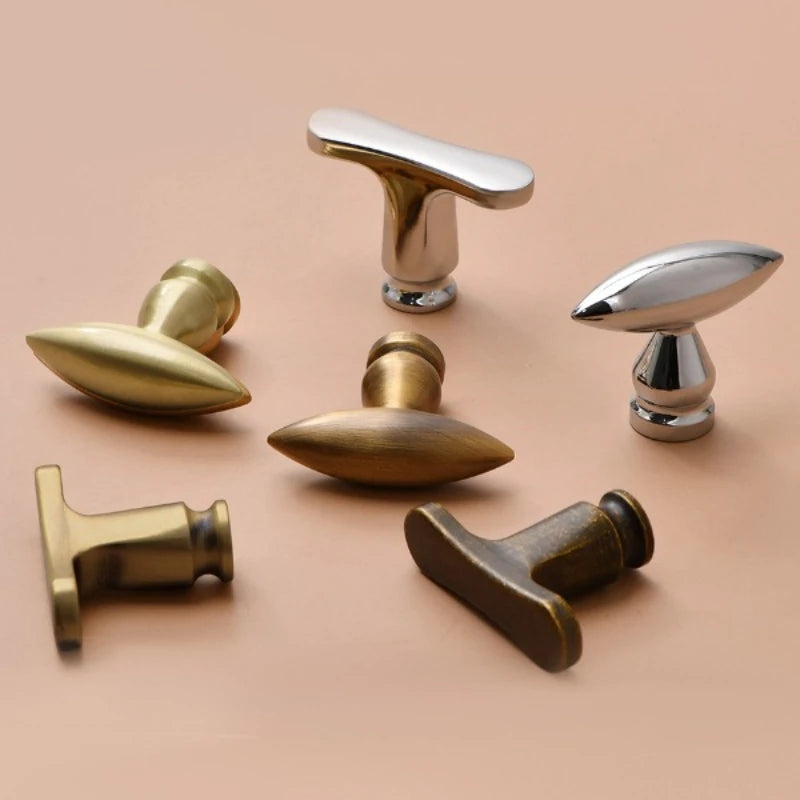 European Olive Shape Knobs for Furniture Vintage Solid Brass Kitchen Cabinet Knobs and Handles Closet Door Dresser Drawer Knobs