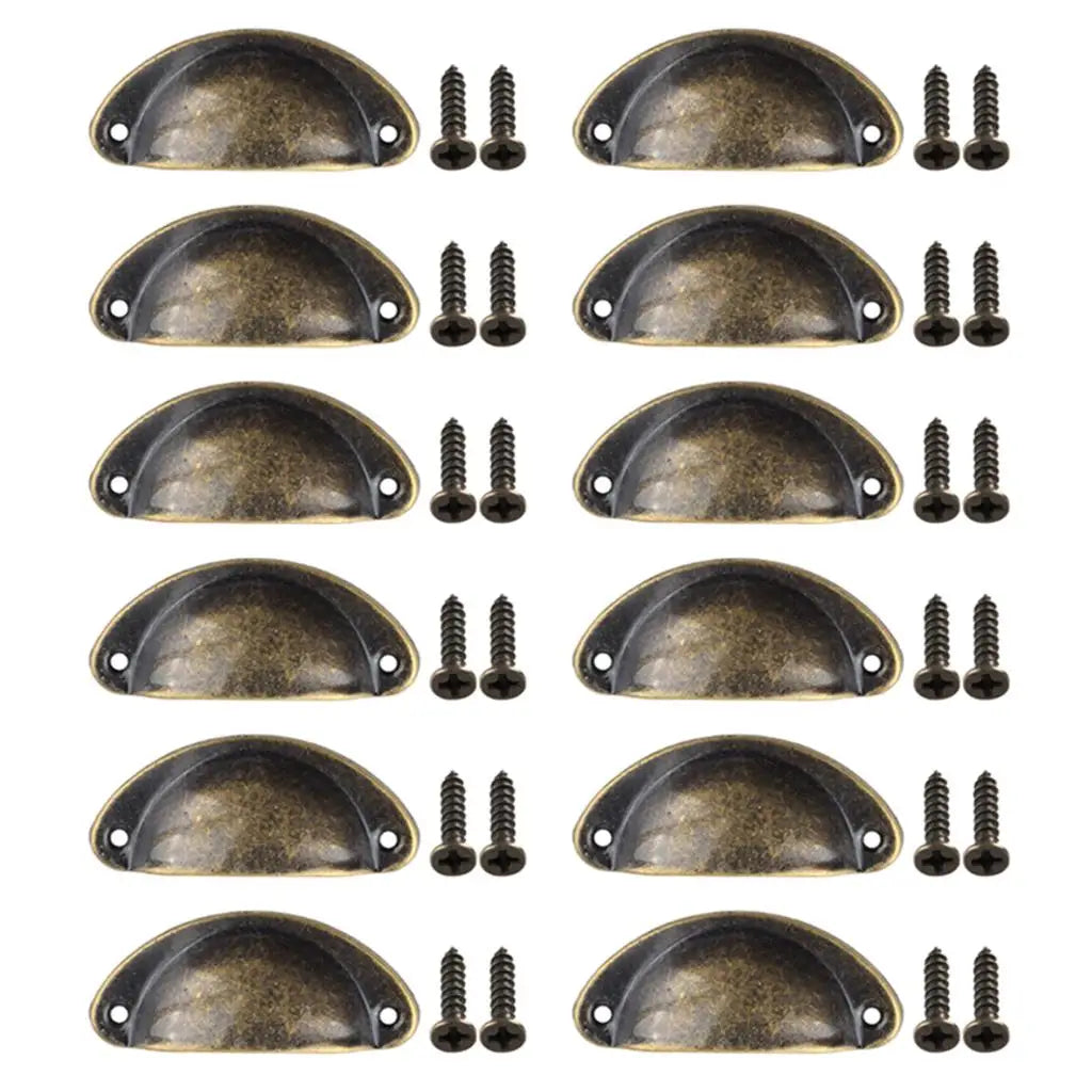12PCS Shell Furniture Cabinet Pulls Drawer Handle Kitchen Cupboard Door Cabinet Knobs Cup Antique for Wardrobe Door