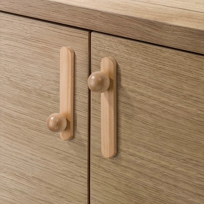 Nordic Walnut Wood Cabinet Knobs Minimalist Round Drawer Pulls Wardrobe Kitchen Cabinets furniture handles