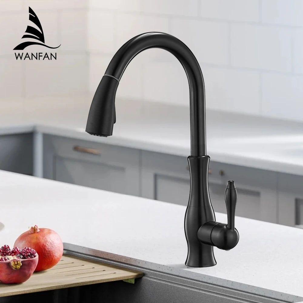 Black Pull Out Single Lever Kitchen Mixer Tap – 360° Rotation