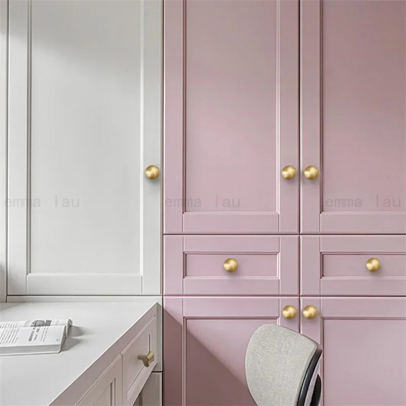 Nordic Round Ball Handle Solid Brass Furniture Knob and Handle Drawer Cabinet Door Knobs Cupboard Single Hole Pulls Handles