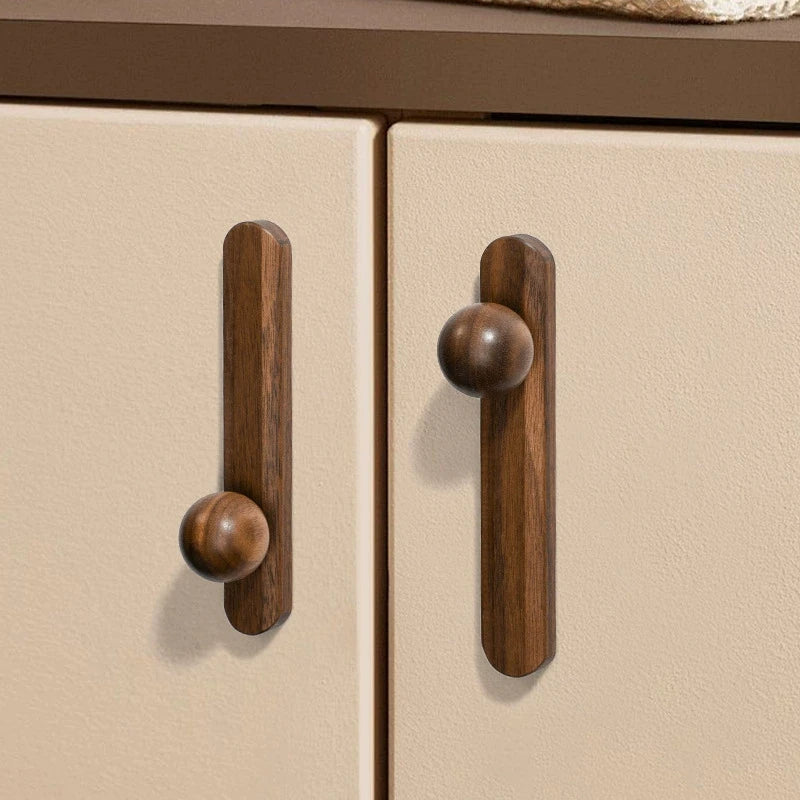 Nordic Walnut Wood Cabinet Knobs Minimalist Round Drawer Pulls Wardrobe Kitchen Cabinets furniture handles