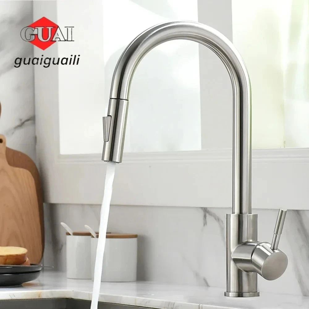 Silver Pull-Out Kitchen Basin Mixer Tap – Single Hole, G1/2