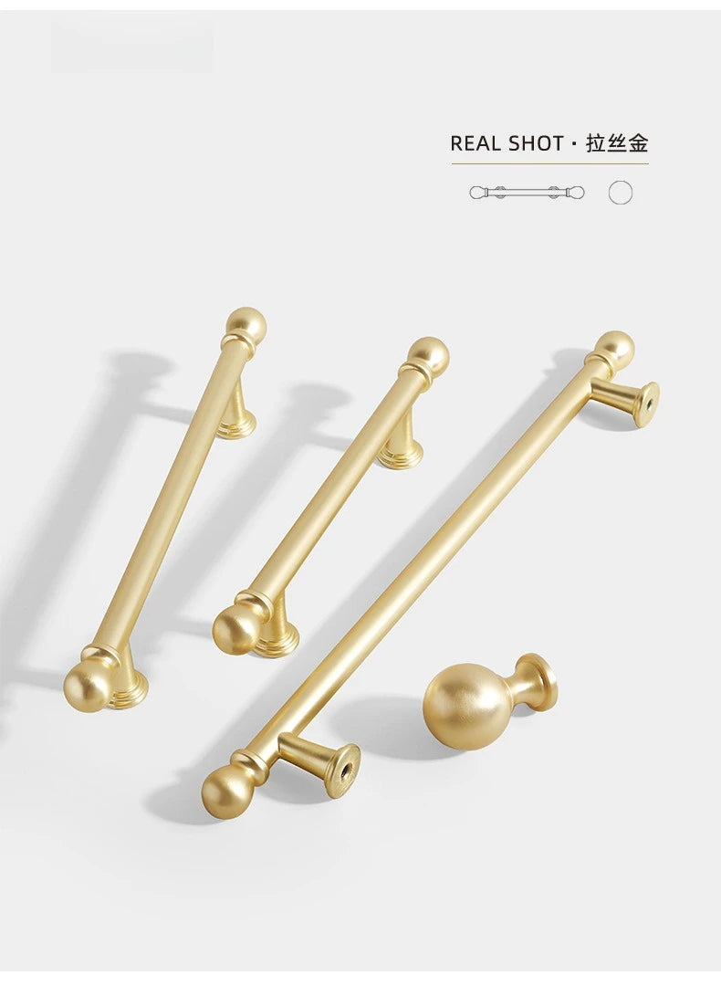 Luxury cabinet door handles, French-style cabinet and drawer single-hole knobs, electroplated gold pulls, furniture accessories