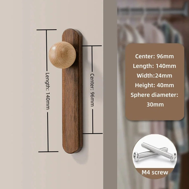 Nordic Walnut Wood Cabinet Knobs Minimalist Round Drawer Pulls Wardrobe Kitchen Cabinets furniture handles
