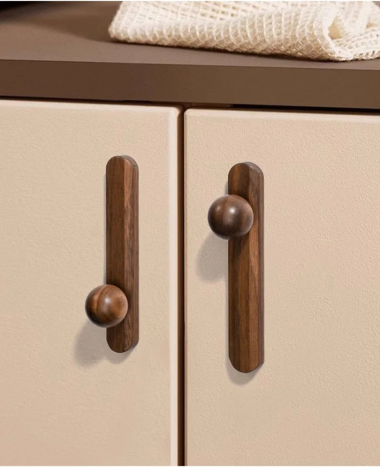 Nordic Walnut Wood Cabinet Knobs Minimalist Round Drawer Pulls Wardrobe Kitchen Cabinets furniture handles