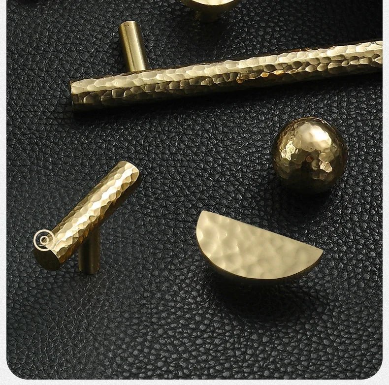 Brass Handle For Cabinet Hammered Golden Polished Gloss Drawer Kitchen Cupboard Furniture Modern Round Knobs