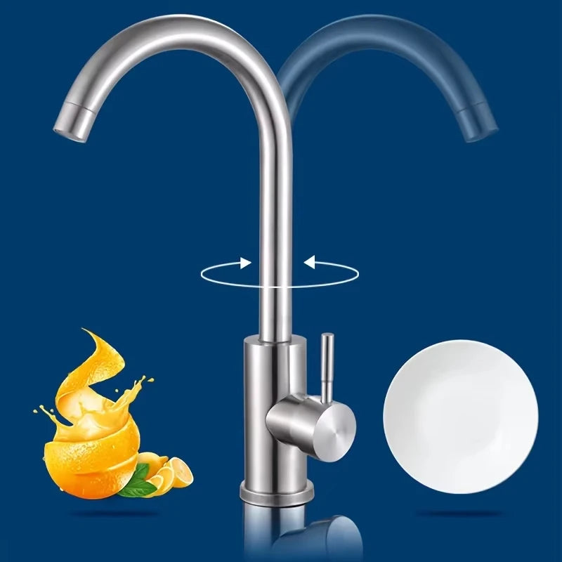 [Stainless Steel Faucet] 360° Rotatable Stainless Steel Kitchen Sink Faucet | Dual-Control Hot and Cold Water