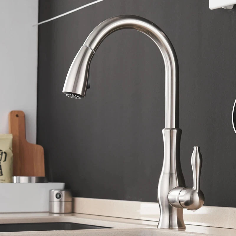 Kitchen Faucet Silver Single handle Pull-out single-hole handle Rotate 360 Water mixer faucet Mixed water tap