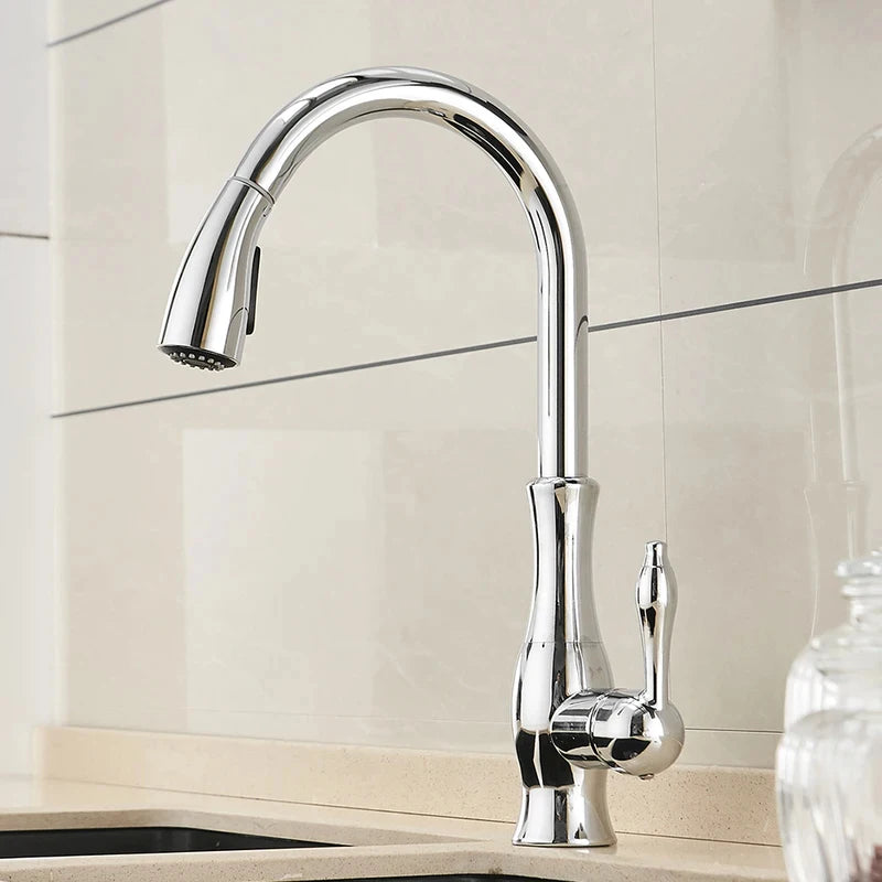 Kitchen Faucet Silver Single handle Pull-out single-hole handle Rotate 360 Water mixer faucet Mixed water tap