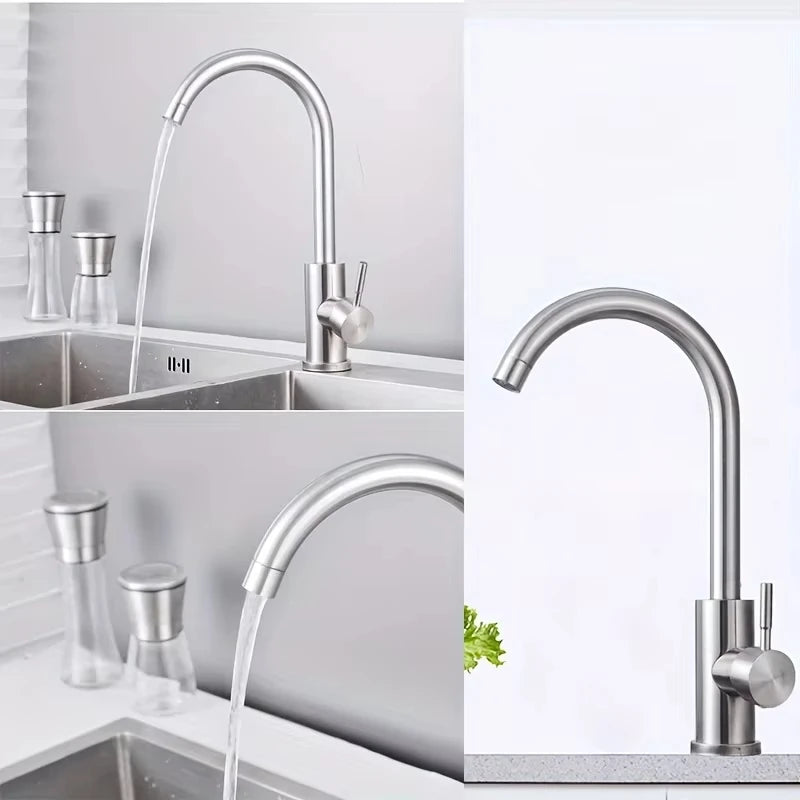 [Stainless Steel Faucet] 360° Rotatable Stainless Steel Kitchen Sink Faucet | Dual-Control Hot and Cold Water