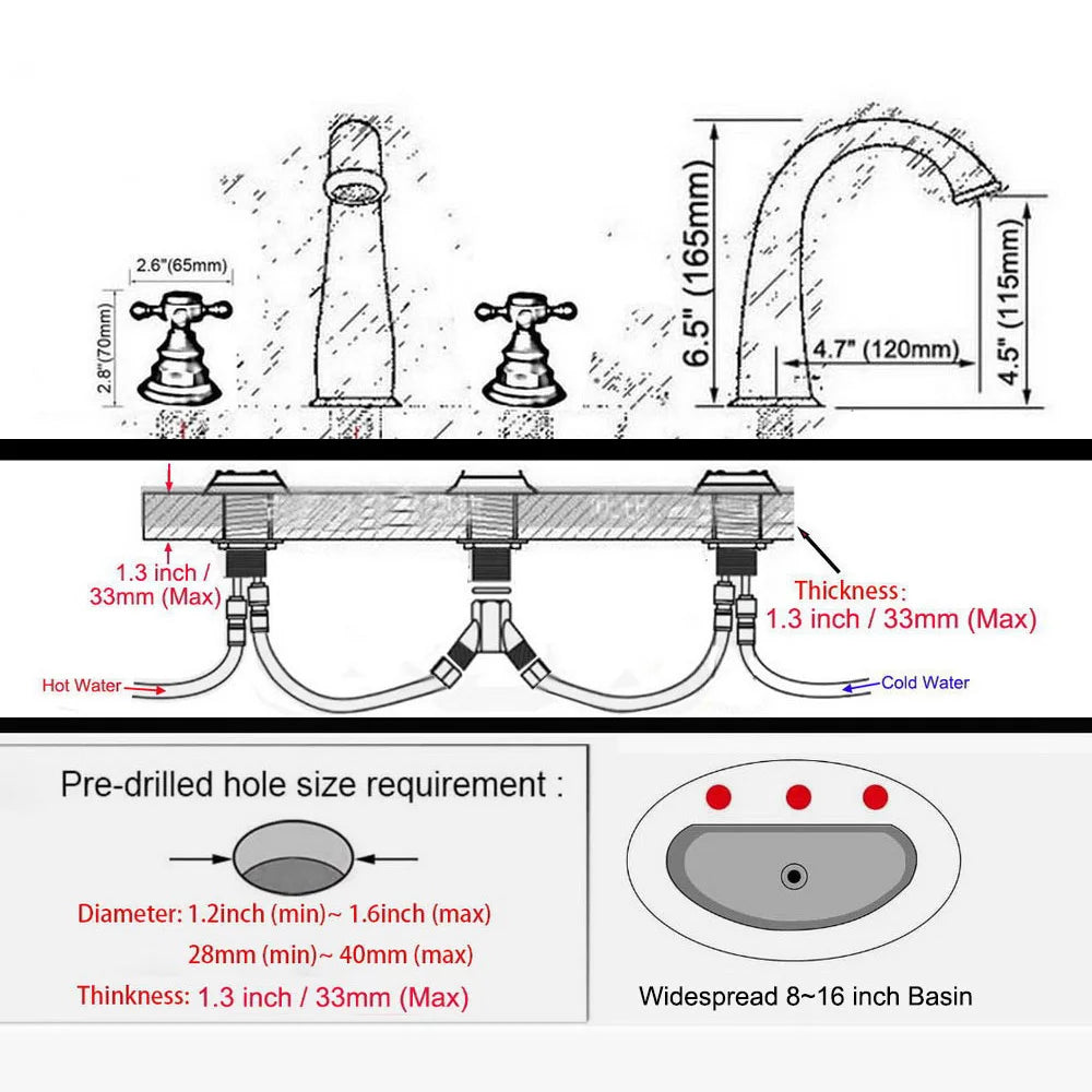 Vintage Retro Antique Brass Deck Mounted Dual Handles Widespread Bathroom 3 Holes Basin Faucet Mixer Water Taps man077