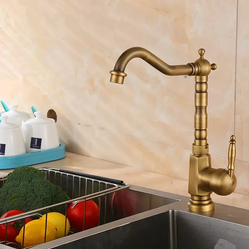 Antique Brass Bathroom Faucet Rotating Spout Basin Sink Mixer Tap Bathroom Kitchen Washing Faucet Washbasin Taps Mixers