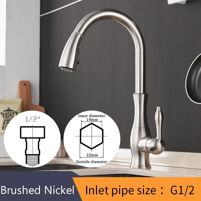 Kitchen Faucet Silver Single handle Pull-out single-hole handle Rotate 360 Water mixer faucet Mixed water tap