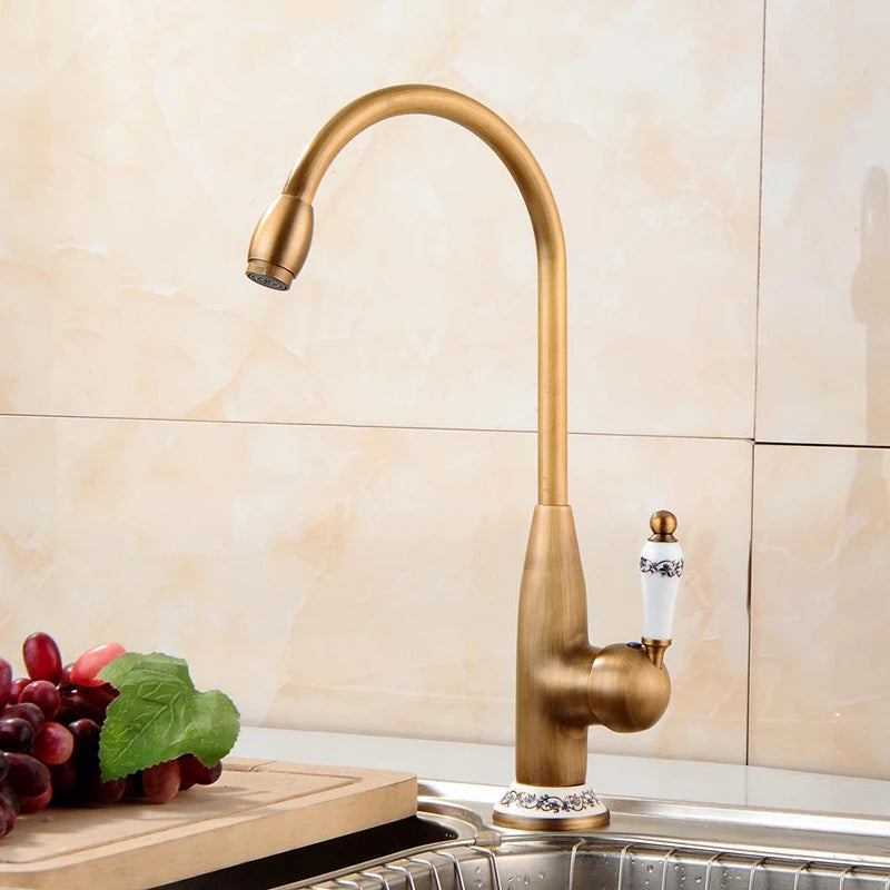 Kitchen Faucets Antique Bronze Faucet for Kitchen Mixer Tap With Ceramic Crane Cold And Hot Kitchen Sink Tap Water Mixers 7513